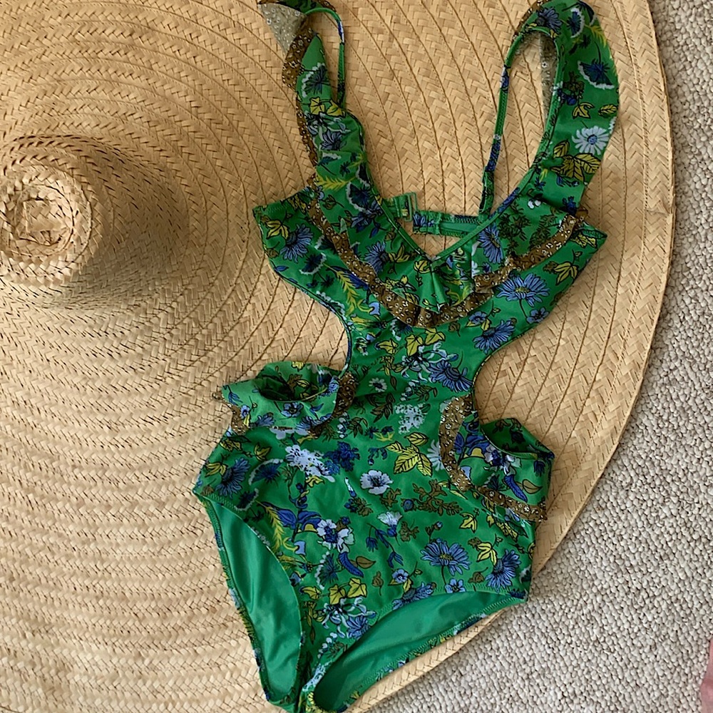 Aerie swimsuit. Size Small/Tall. Green, floral, cut out one piece